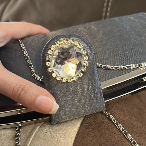 Vintage 1950s Silver Lame Clutch Purse with chain Handle - Picture 7 of 9